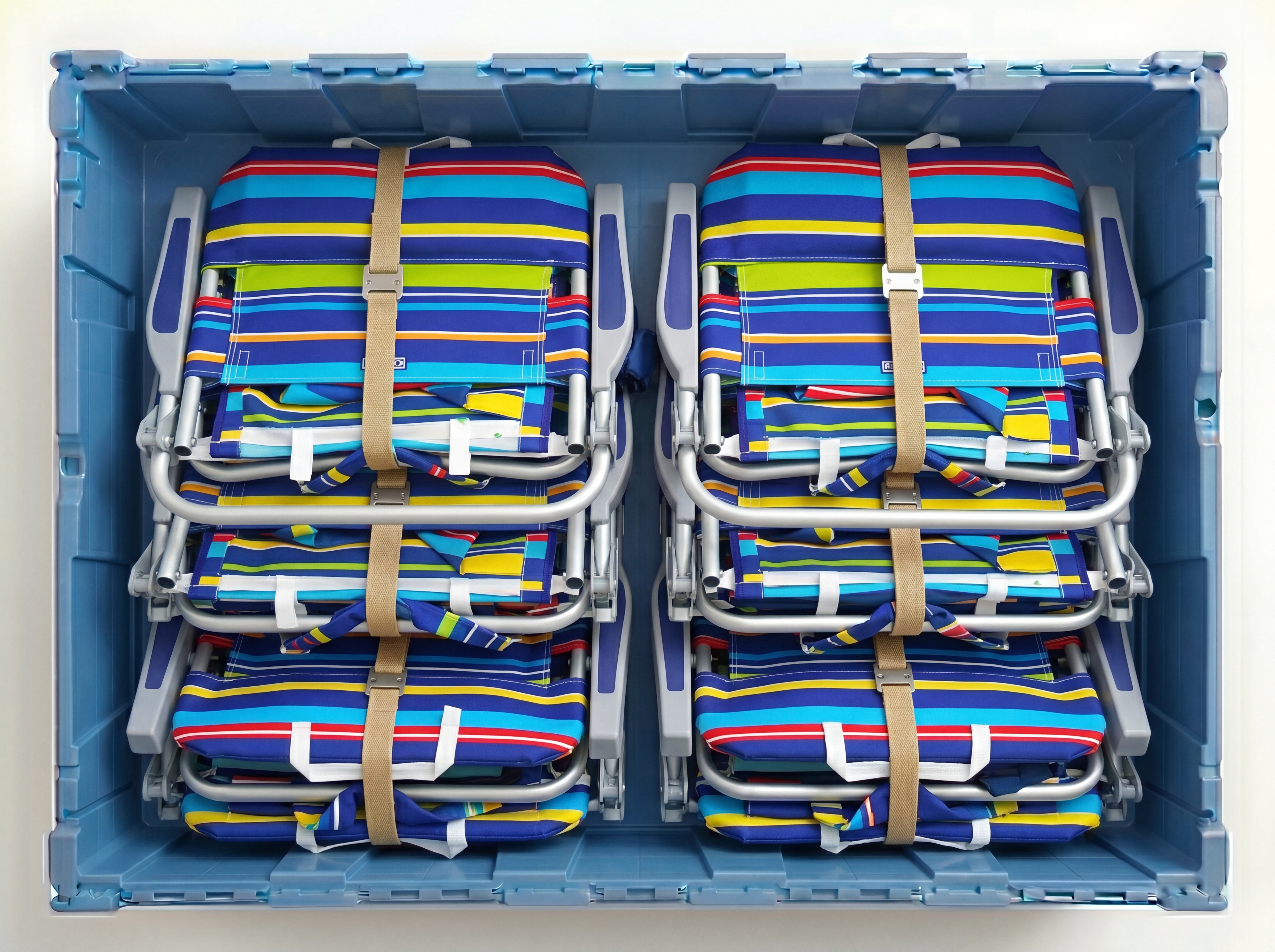 Lawn chairs stored in a large Fort Lox box